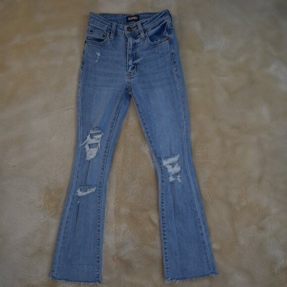 KatieJ NYC Girls Flare Bootcut Jeans Size 7/8 Blue High Rise Distressed Denim - Picture 2 of 10